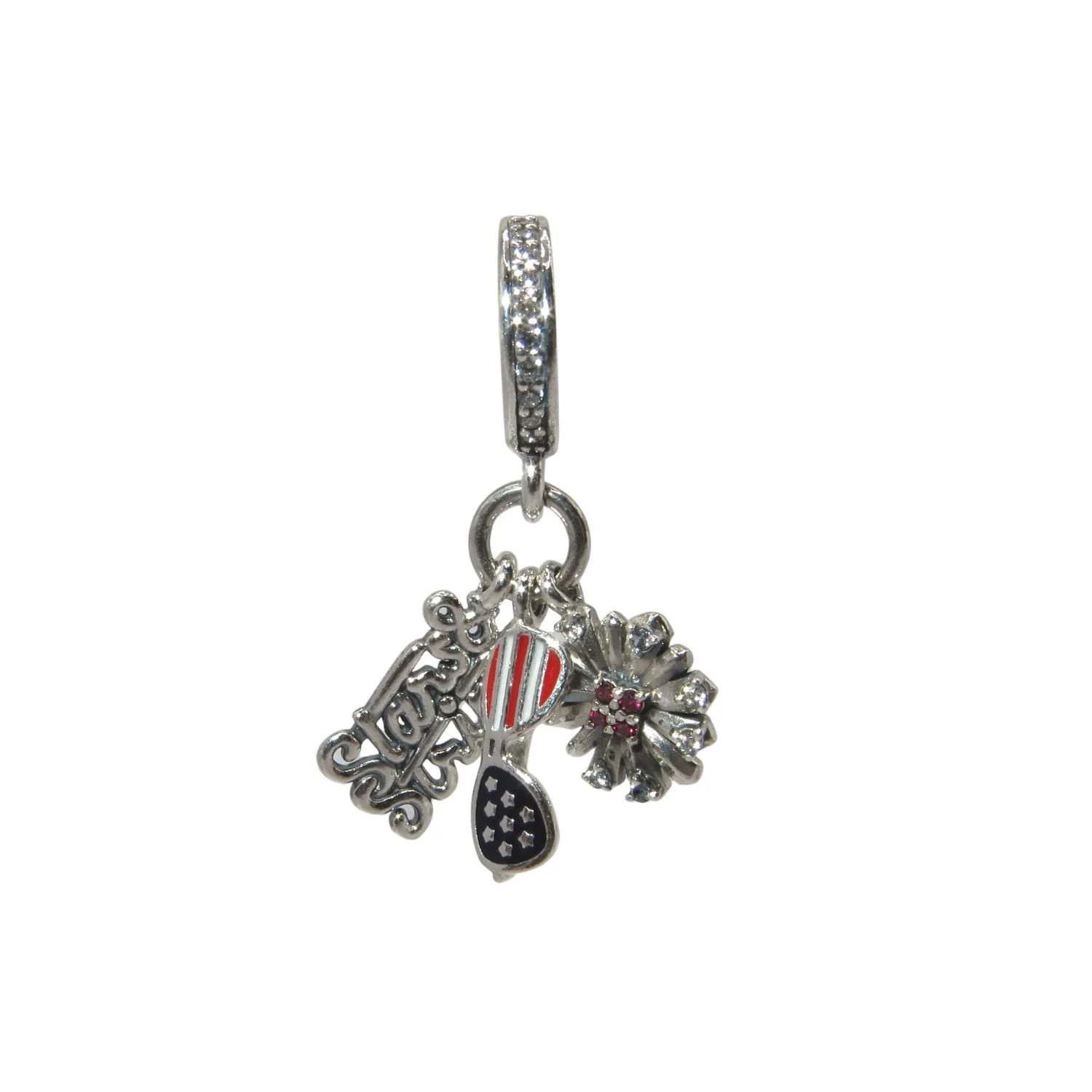 Pandora American Icon Stars & Stripes USA Patriotic Dangle Enamel & Sterling Silver .925 Charm 798020CZMX