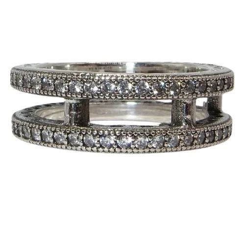 Pandora Double Hearts of Pandora Clear CZ & SS .925 Ring Size 8.5 196236CZ
