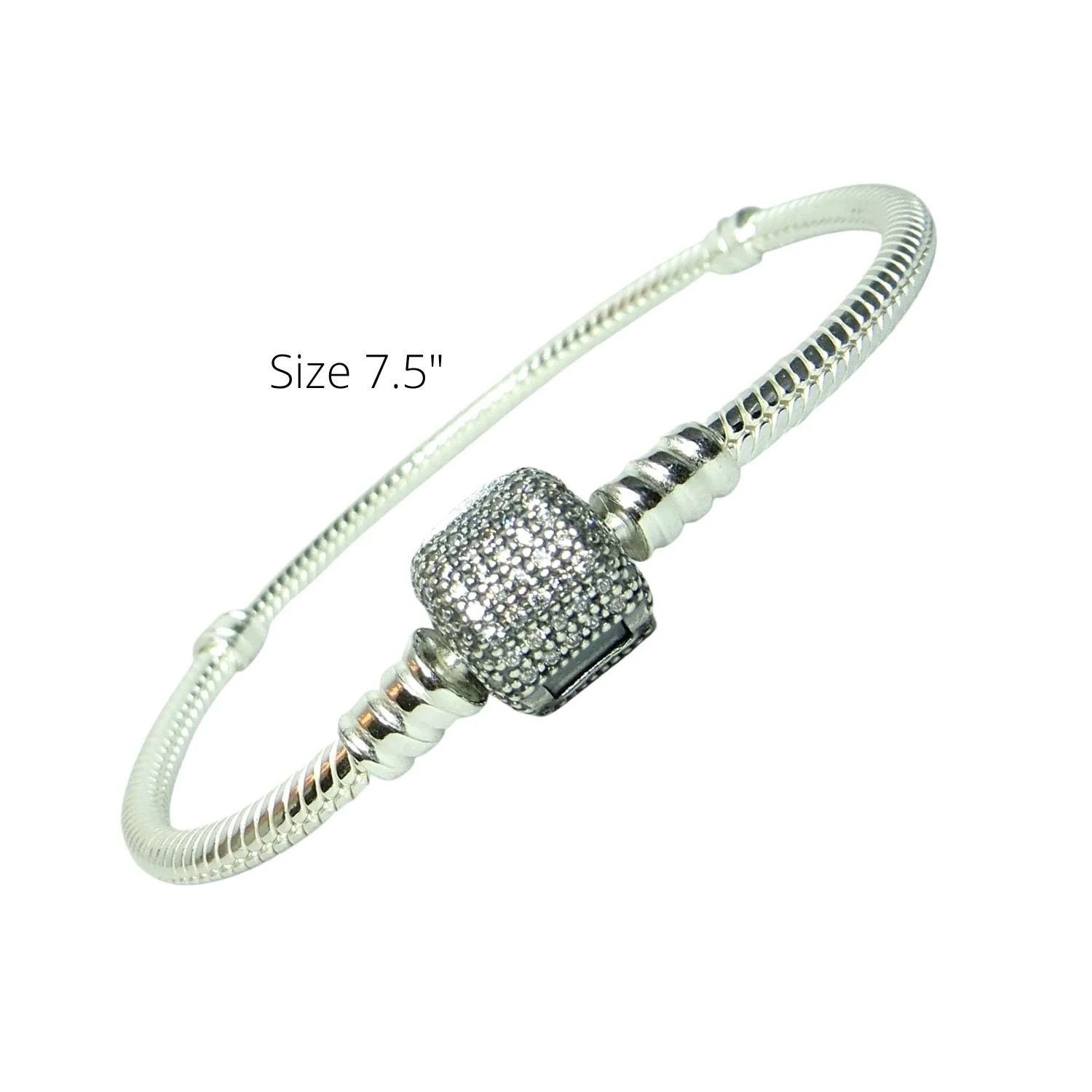 Pandora Clear Pave CZ Clasp Snake Charm Bracelet Size 7.5" SS .925 590723CZ