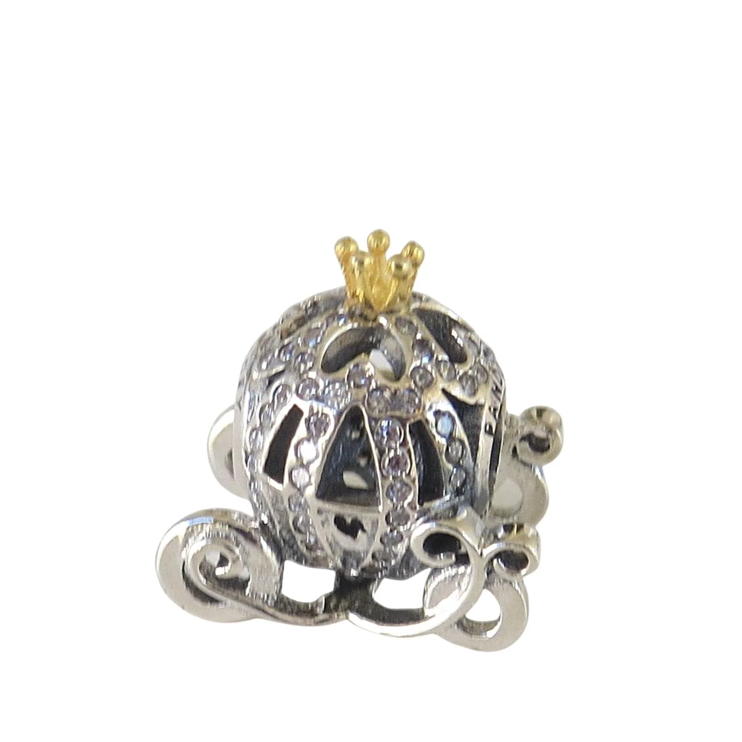 Pandora Disney Cinderella Pumpkin Coach 14k Gold CZ & SS .925 Charm 791573CZ