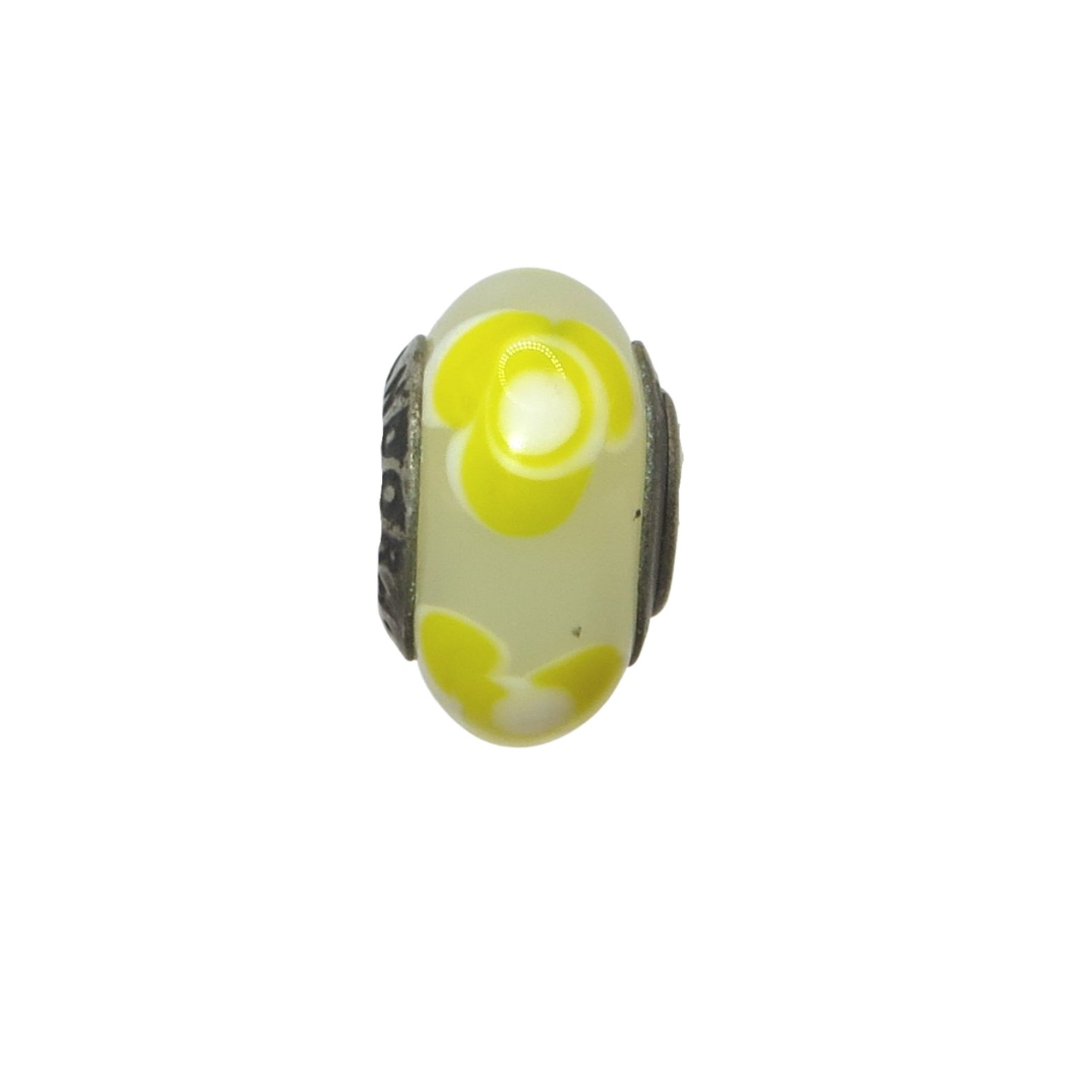 Pandora Vintage Yellow Flowers Murano Glass & SS .925 Charm