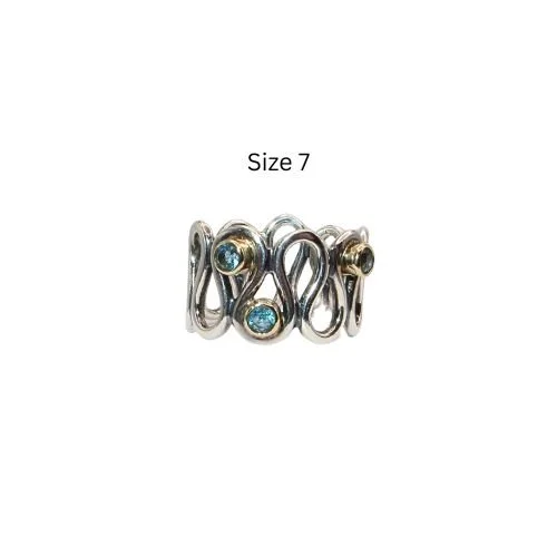 Pandora Infinity Sterling .925 14k Gold & Blue Topaz Ring Size 7 19384TPP  Very Rare!!