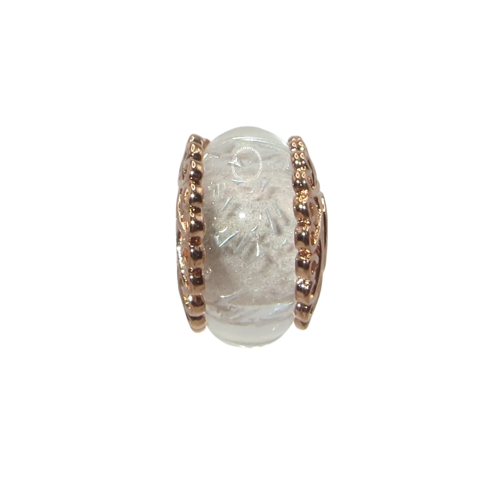 Pandora White Glass Rose Gold Plated Murano Glass & SS .925 Charm 787576