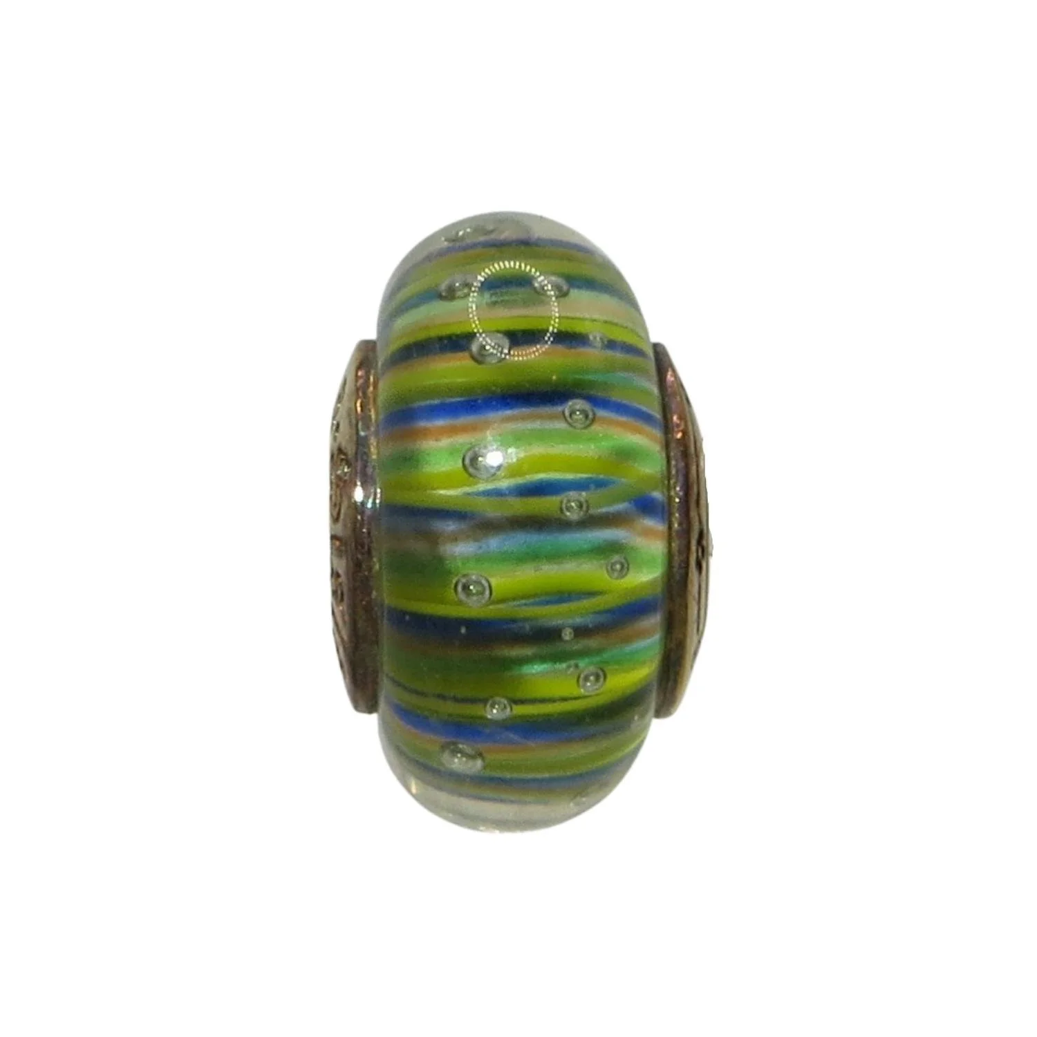 Sislenia Blue Green Striped Multicolor Murano Glass & SS .925 Charm 310317