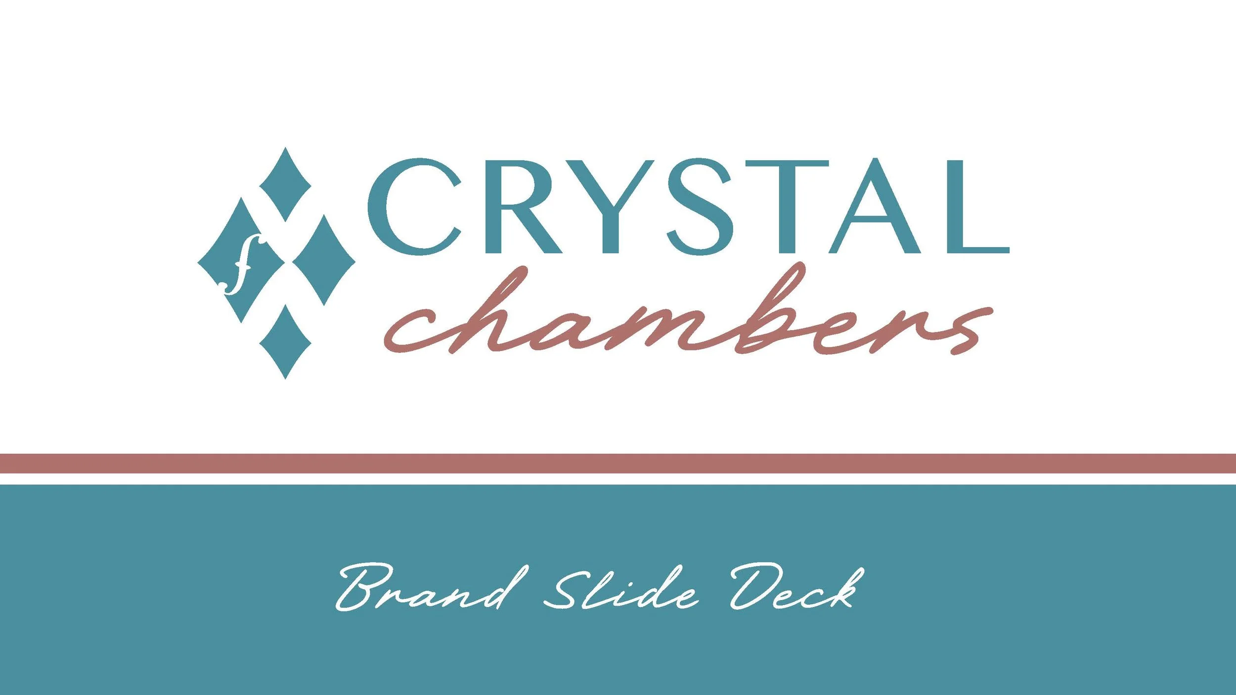 Brand slide deck cover for Crystal Chambers with a logo and stylized text. String quartet company with specialized music