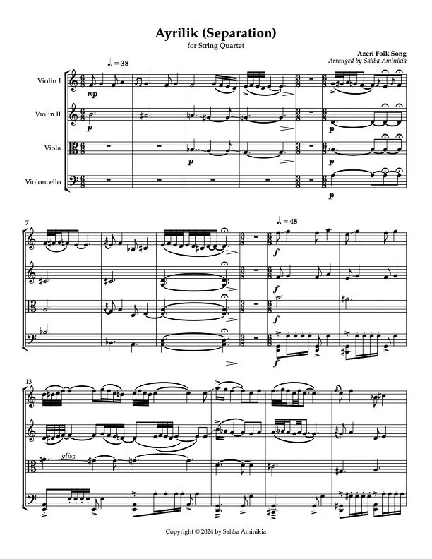 Ayrilik (2024) arranged For String Quartet