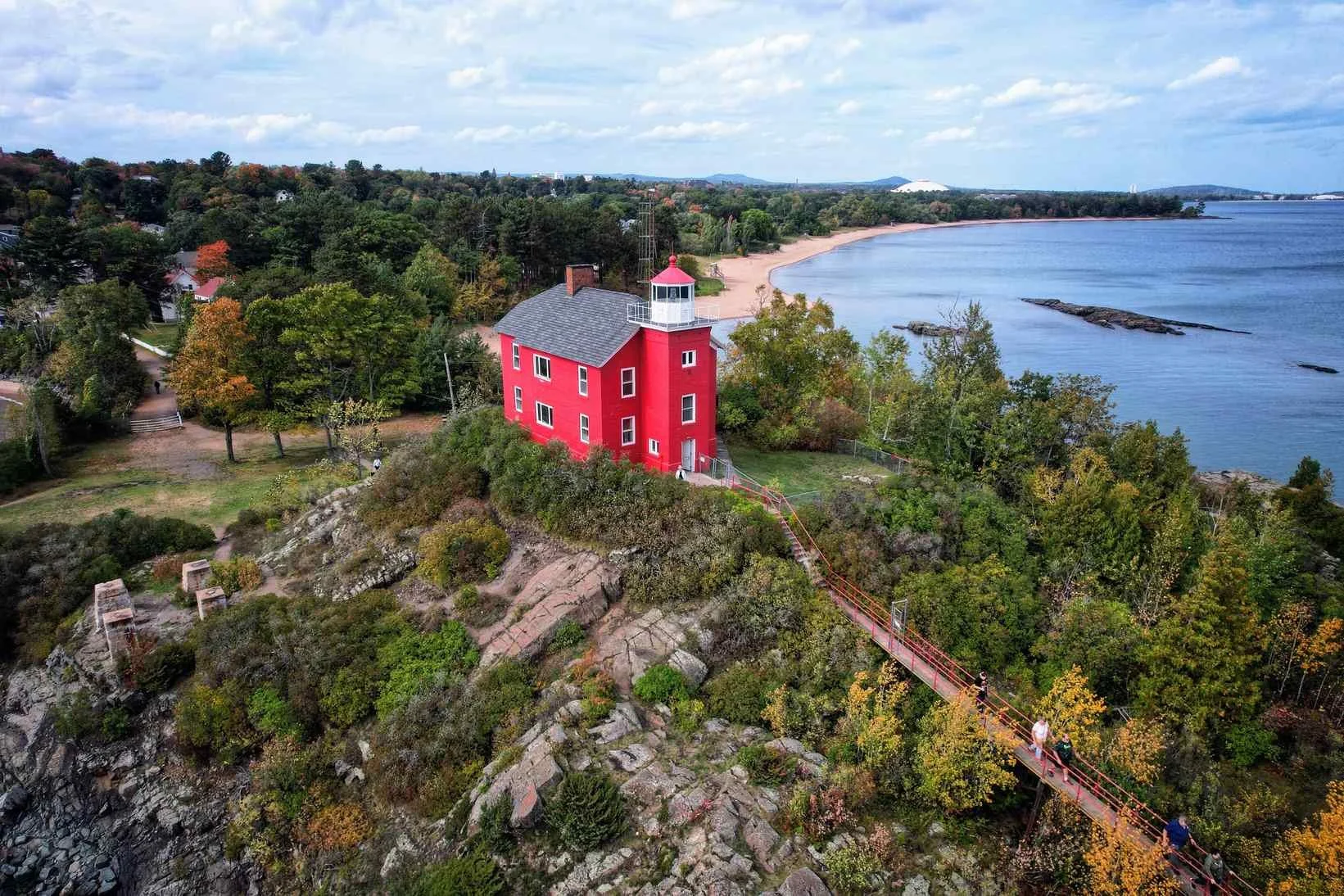 Historic "Big Red" Holland Harbor Lighthouse near homes for sale in Holland, Michigan.
