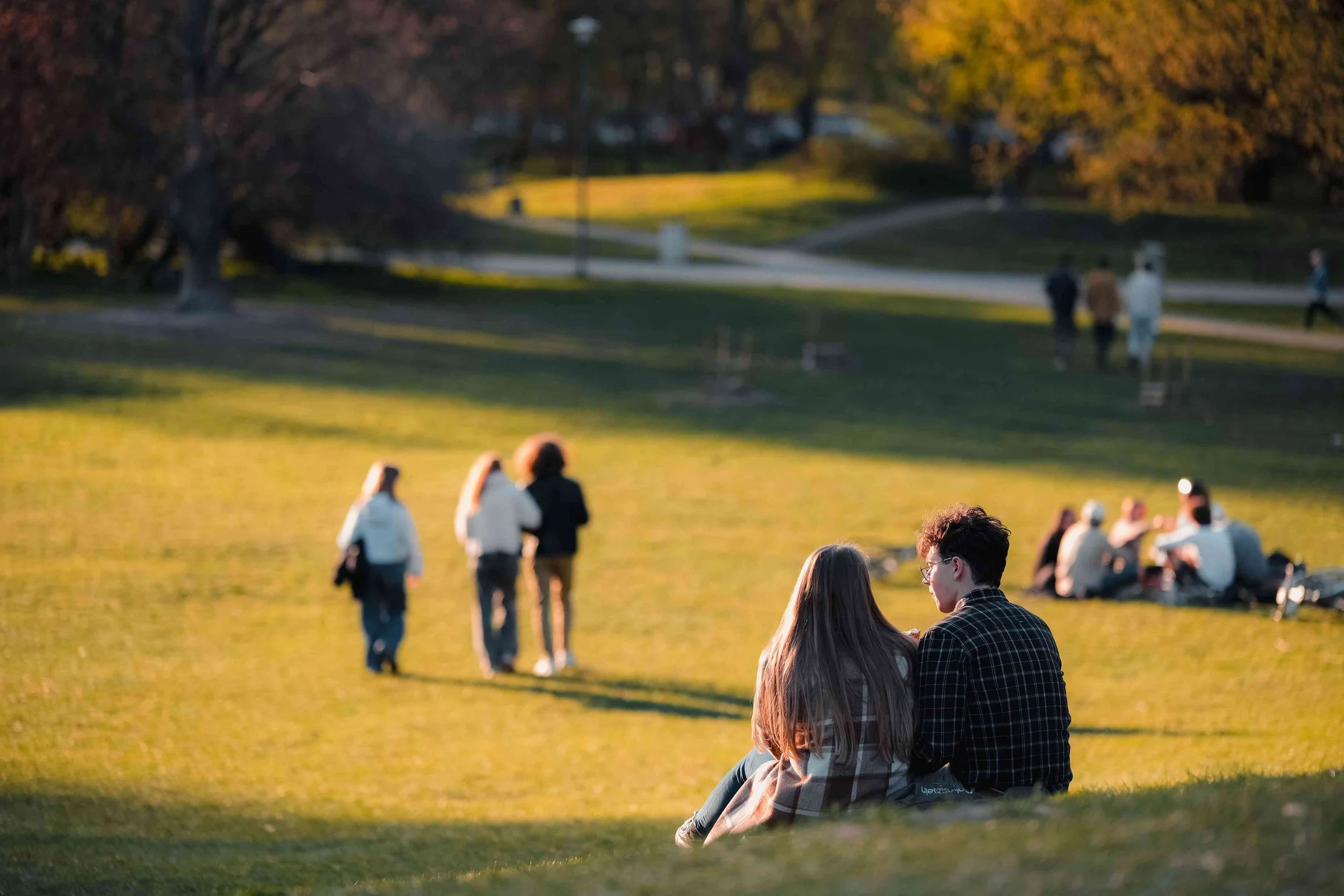 Neighbors gathering in a park, showing Holland, Michigan's close-knit community.