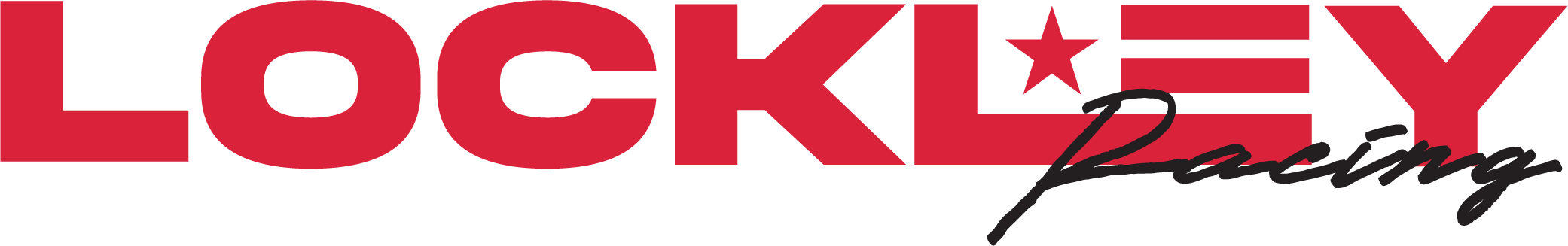 Logo with the words 'LockLEY Racing' in bold red and black, with a star replacing the 'A' in 'Lock' and cursive 'Racing' text underneath.