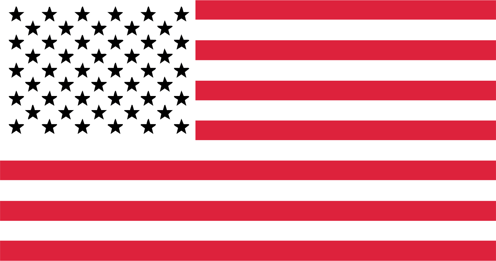 American flag with black stripes and red stripes, and a black canton with white stars arranged in the traditional pattern.