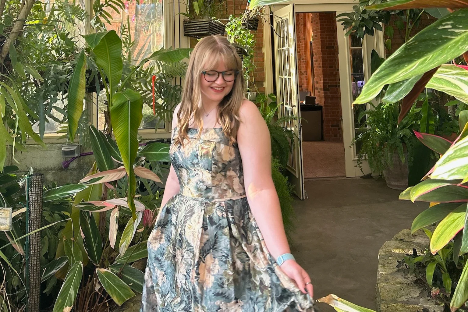 girl in floral dress (me!)