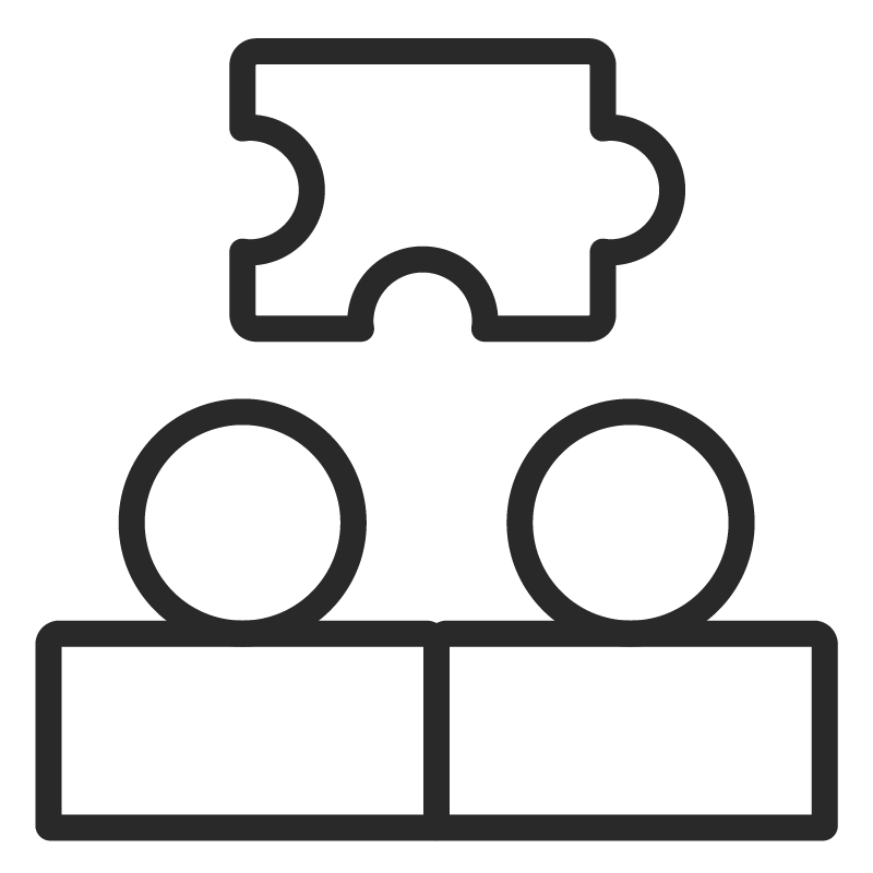 Geometric drawing of an outline square with sections divided by vertical, horizontal, and half circle lines.