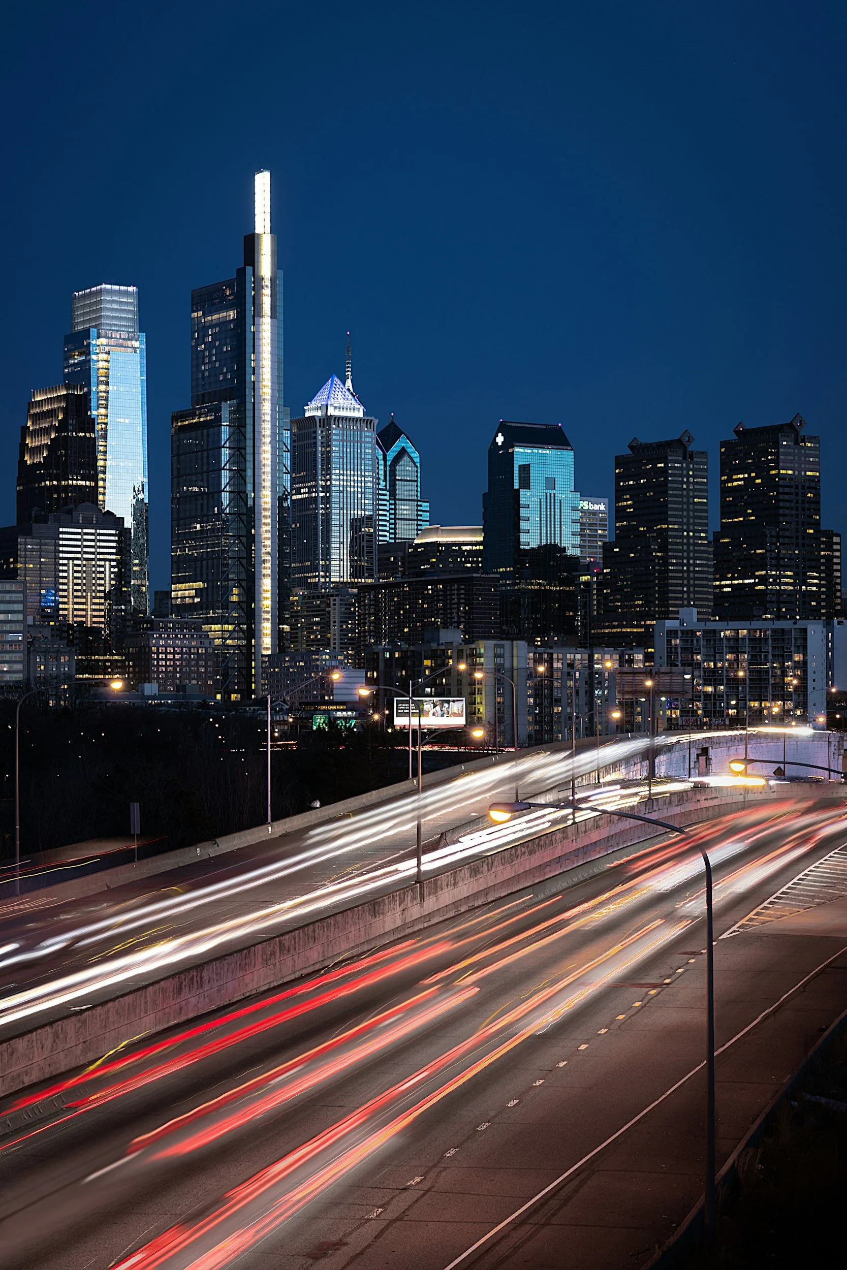 Modern Center City Philadelphia skyline at night