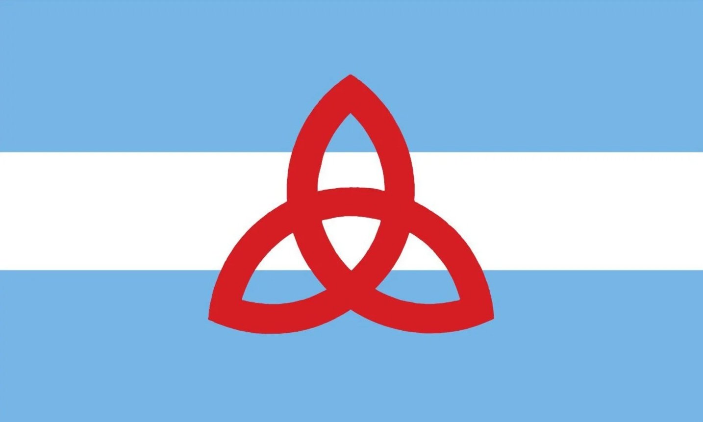 Cambridge School house flag with Christian symbol in the center.