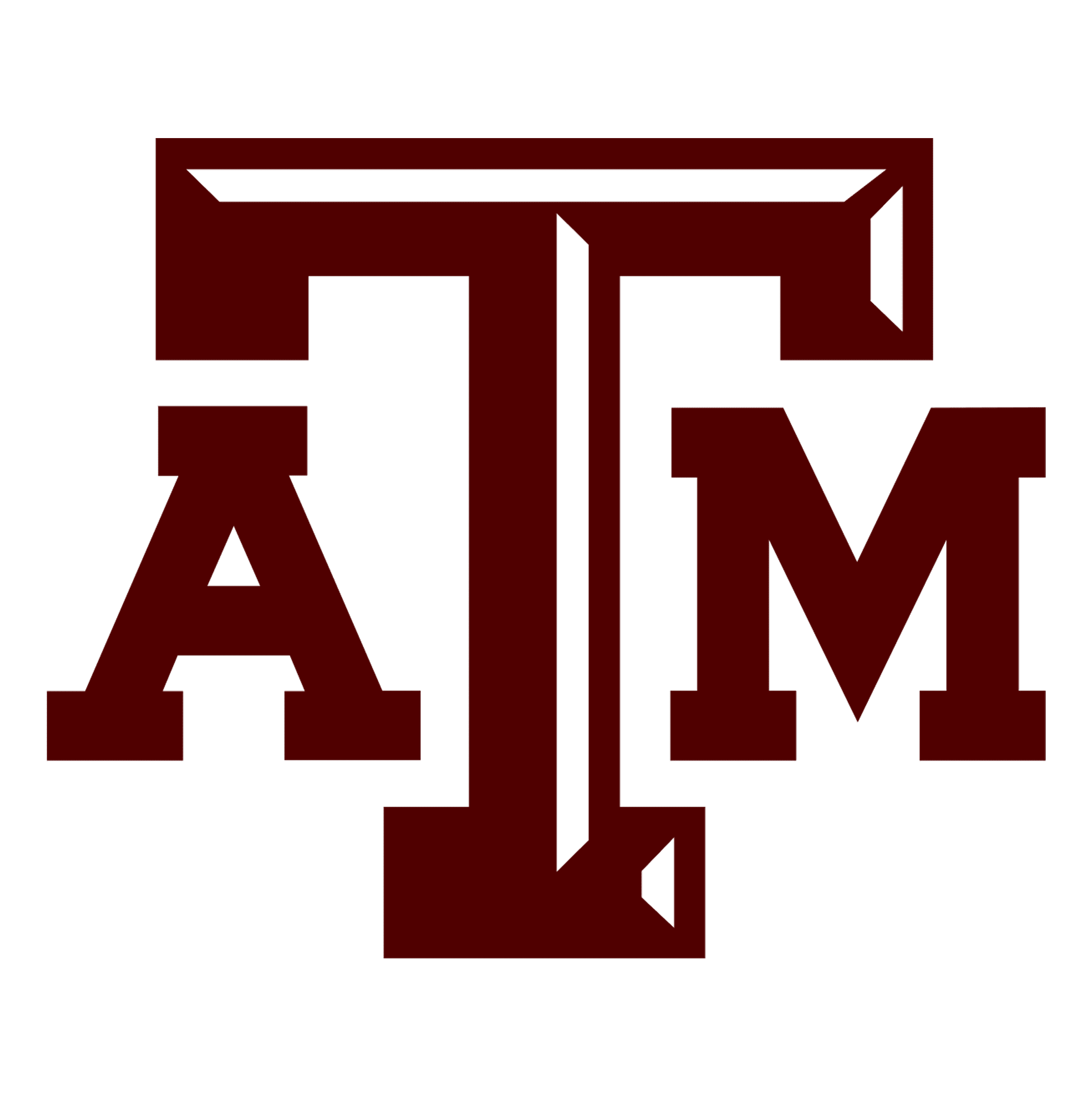 Texas A&M University logo with maroon and white colors, featuring large letters 'A' and 'M' separated by a vertical white bar.
