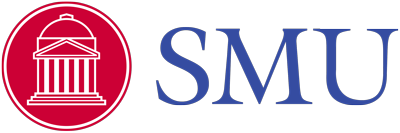 SMU logo with a red circular emblem featuring a classical building with columns