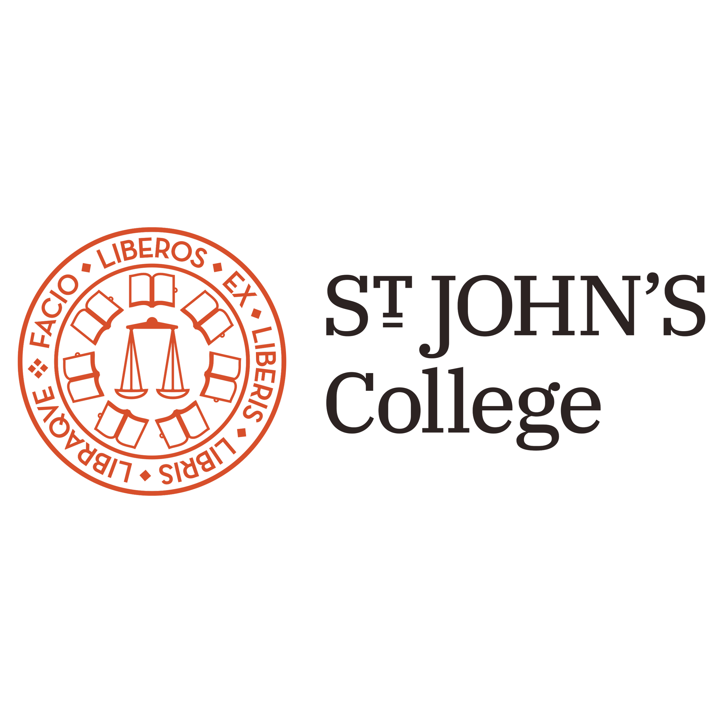 St. John's College logo with a red circle emblem featuring scales and books, and black text reading 'ST JOHN'S College' on a black background.