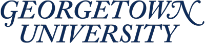 Georgetown University logo with dark blue text on a white background.