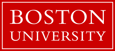 Boston University logo with white text on red background