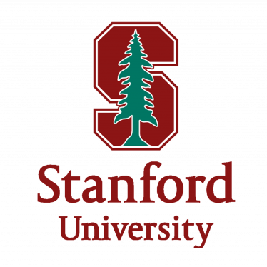 Stanford University logo with a stylized red and white S and a green tree in the middle.