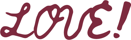 The word "LOVE!" written in large, cursive purple letters.