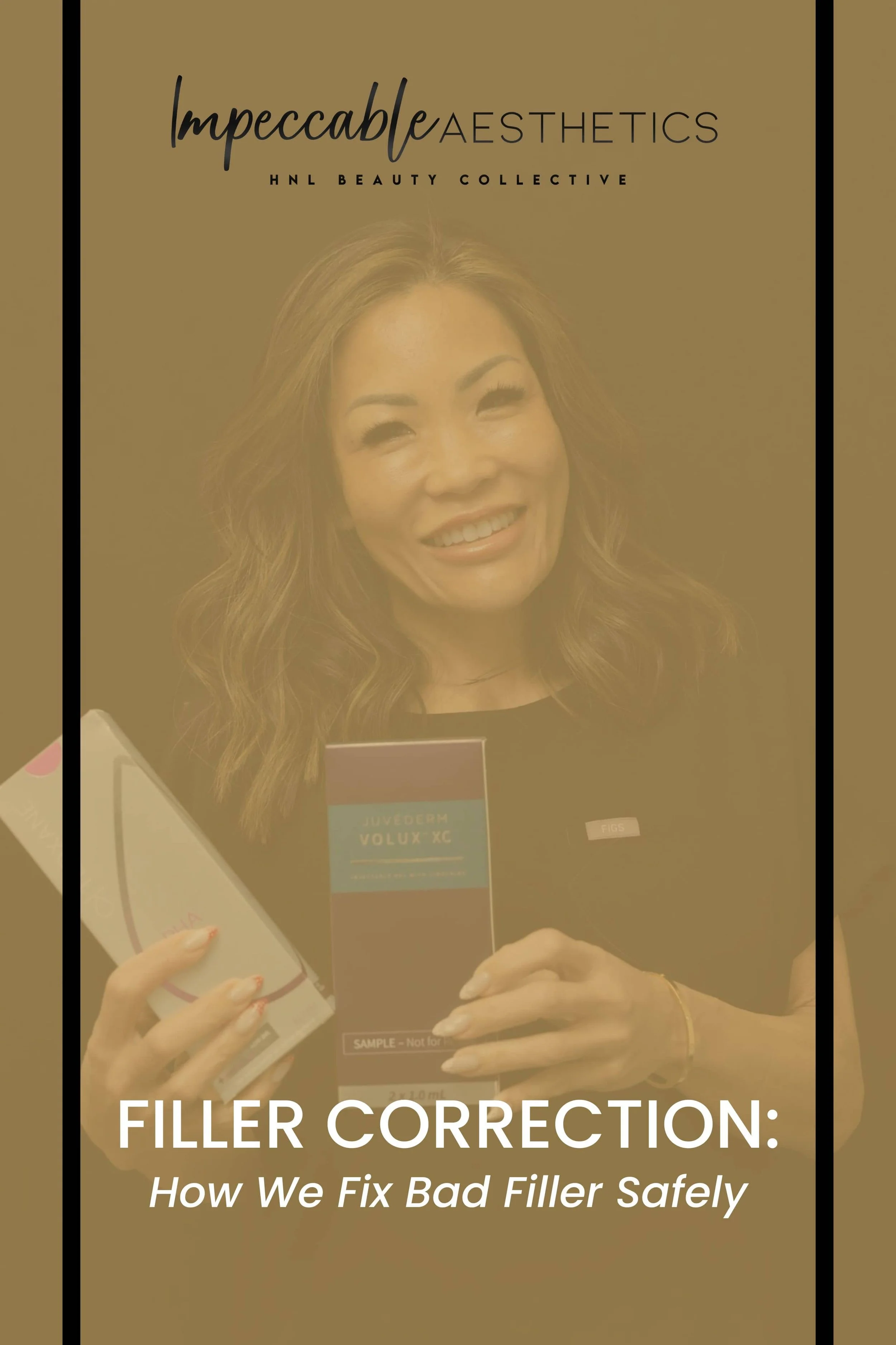 Pinterest graphic from Impeccable Aesthetics, HNL Beauty Collective with text: "Filler Correction: How We Fix Bad Filler Safely."
