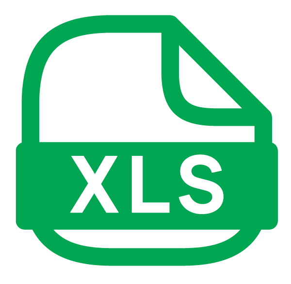 Green icon of a file with a folded corner and the text 'XLS' indicating an Excel spreadsheet file.
