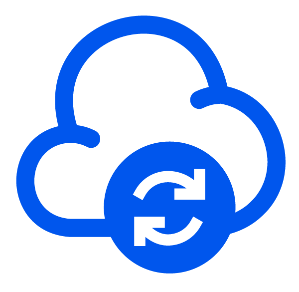 Blue cloud icon with circular arrows and a download arrow in the center, representing cloud sync or update.