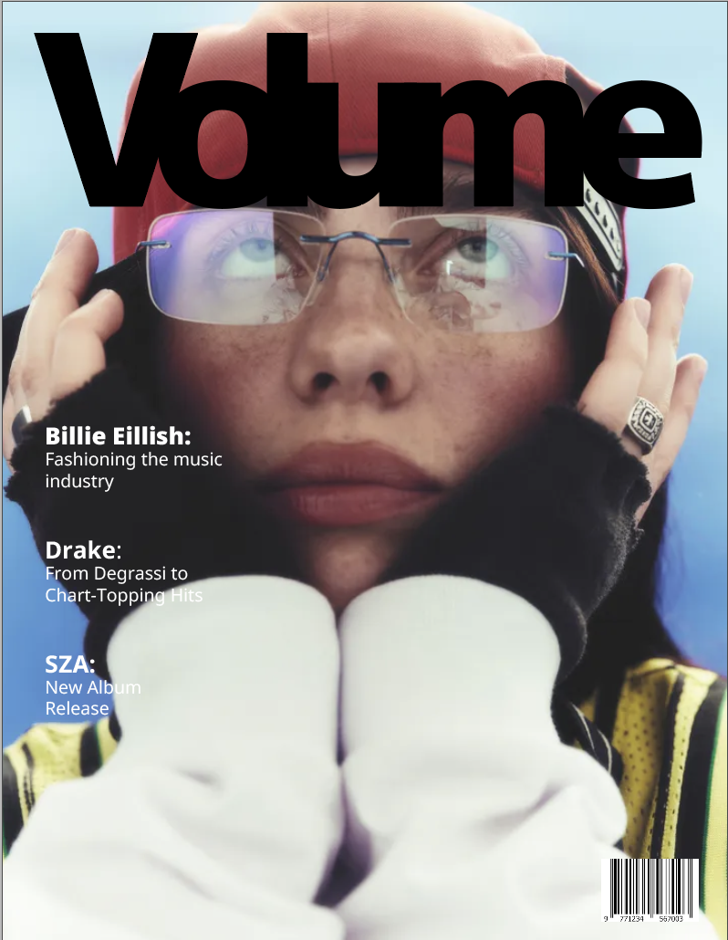 Close-up of a person wearing a red cap, glasses, and black gloves, with large black text "Vulture" across the top, and smaller text listing magazine features about Billie Eilish, Drake, and SZA.
