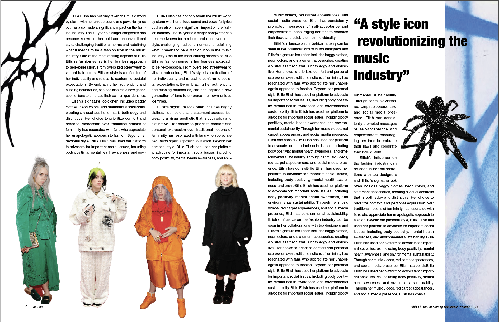 Four women in colorful eclectic fashion standing against a white background, each with distinctive clothing and hairstyles.