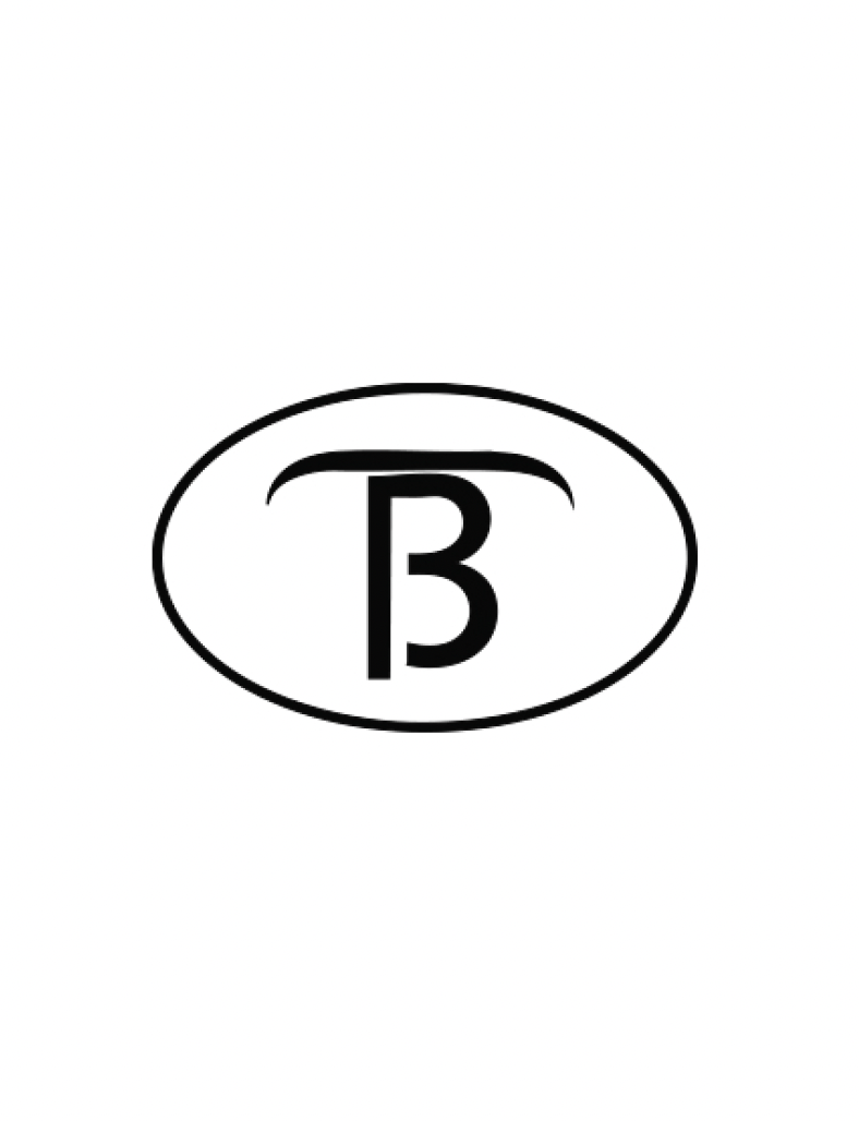 Black stylized letter 'B' inside an oval outline, with a curved line above the letter.