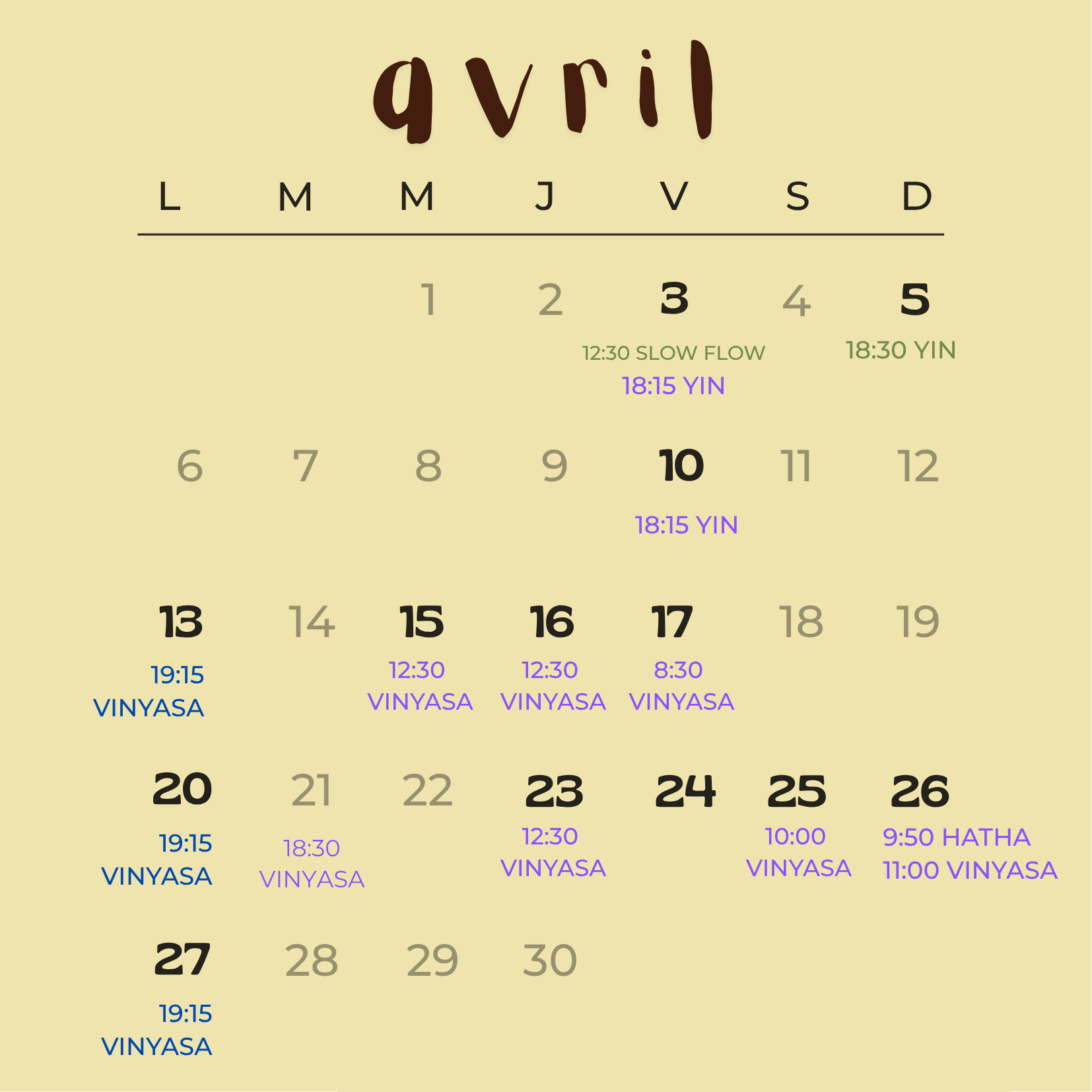 Planning avril