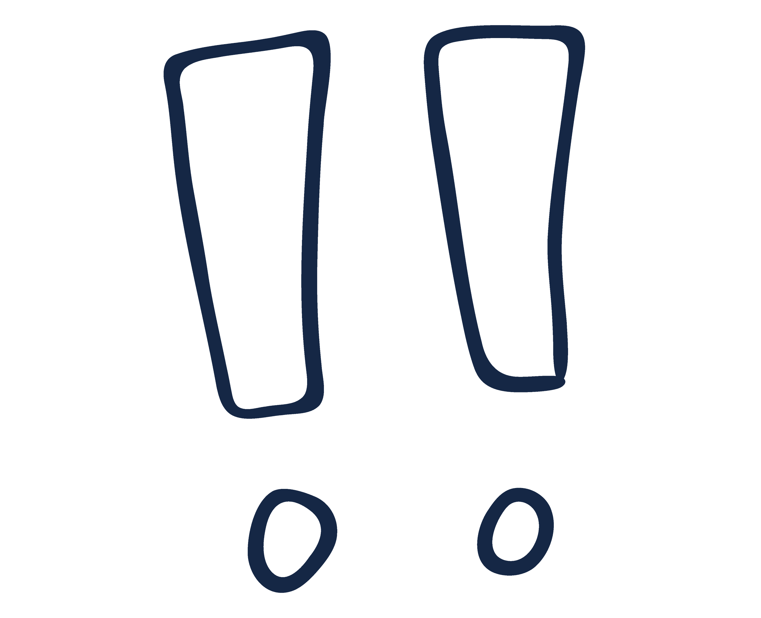 A hand-drawn image of three science beakers with exclamation marks and circles underneath, indicating warning or caution.