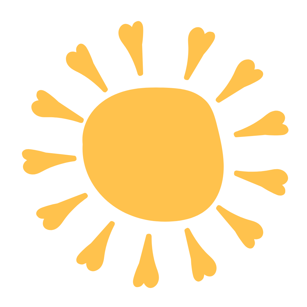 A simple drawing of a yellow sun with rays extending outward.