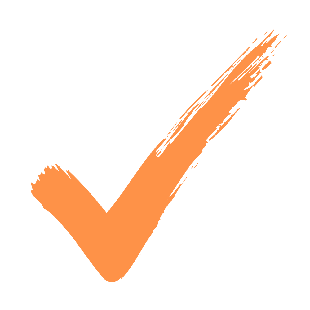 Orange check mark on a black background.