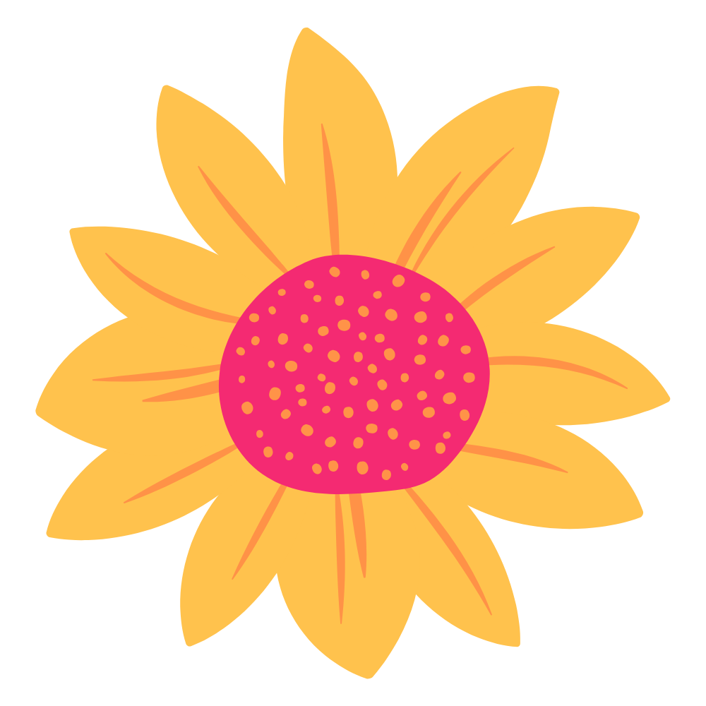 Digital illustration of a sunflower with yellow petals and a pink center dotted with yellow spots.