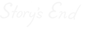 Text reading 'Story's End' in white cursive font on a black background.