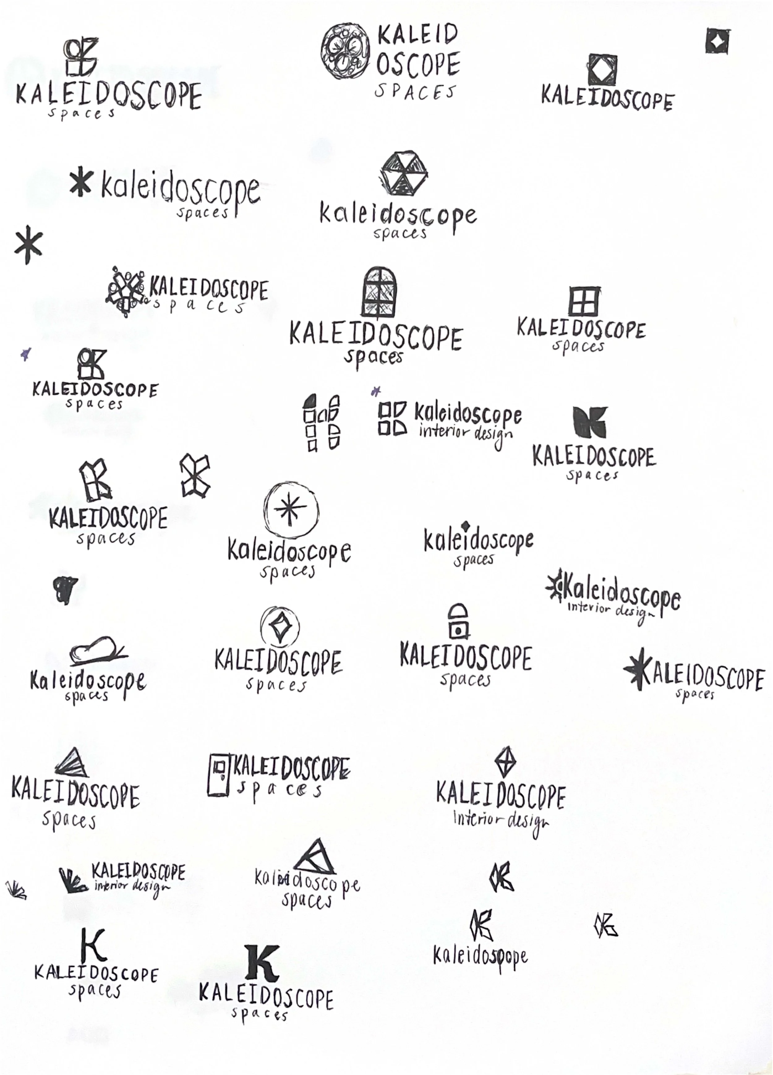 Black and white preliminary sketches for Kaleidoscope Interior Design