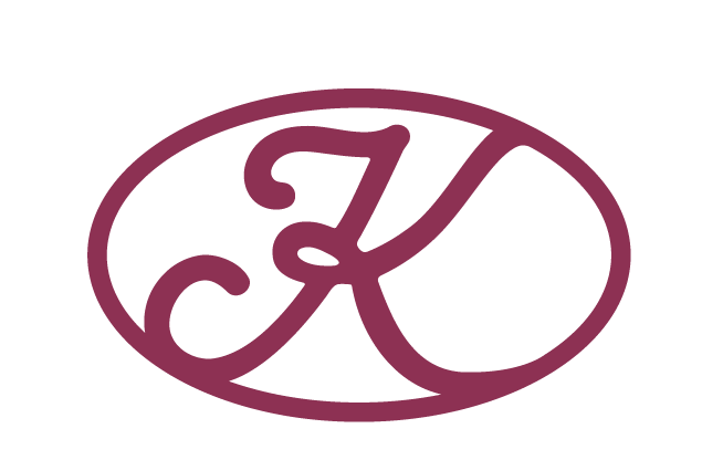 A purple "K" inside an oval.