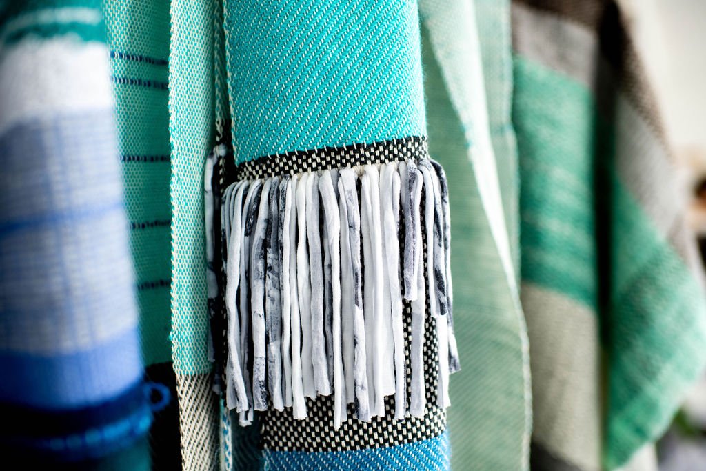 blue and green fabric