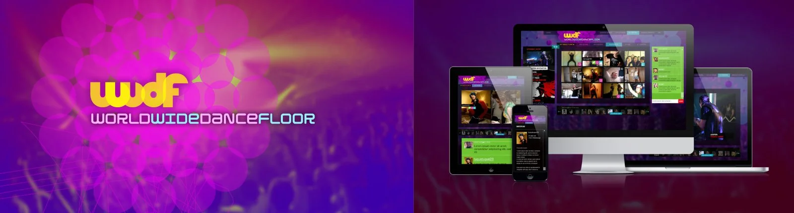 LOGO, BRANDING AND UI FOR WORLD WIDE DANCE FLOOR, A LIVE DANCE MUSIC STREAMING PLATFORM