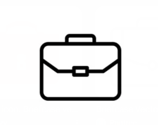 Line drawing of a briefcase with a handle on top and a latch in the center.