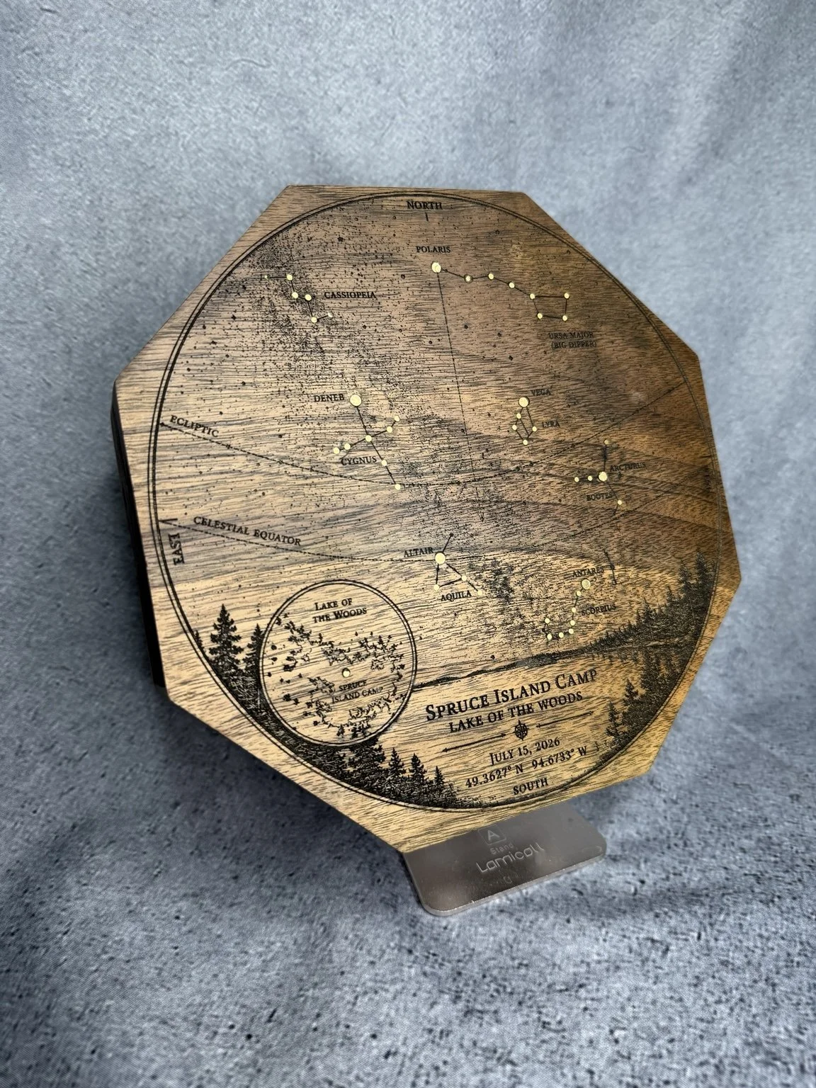 Reverse view of completed Spruce Island Octave with engraved details