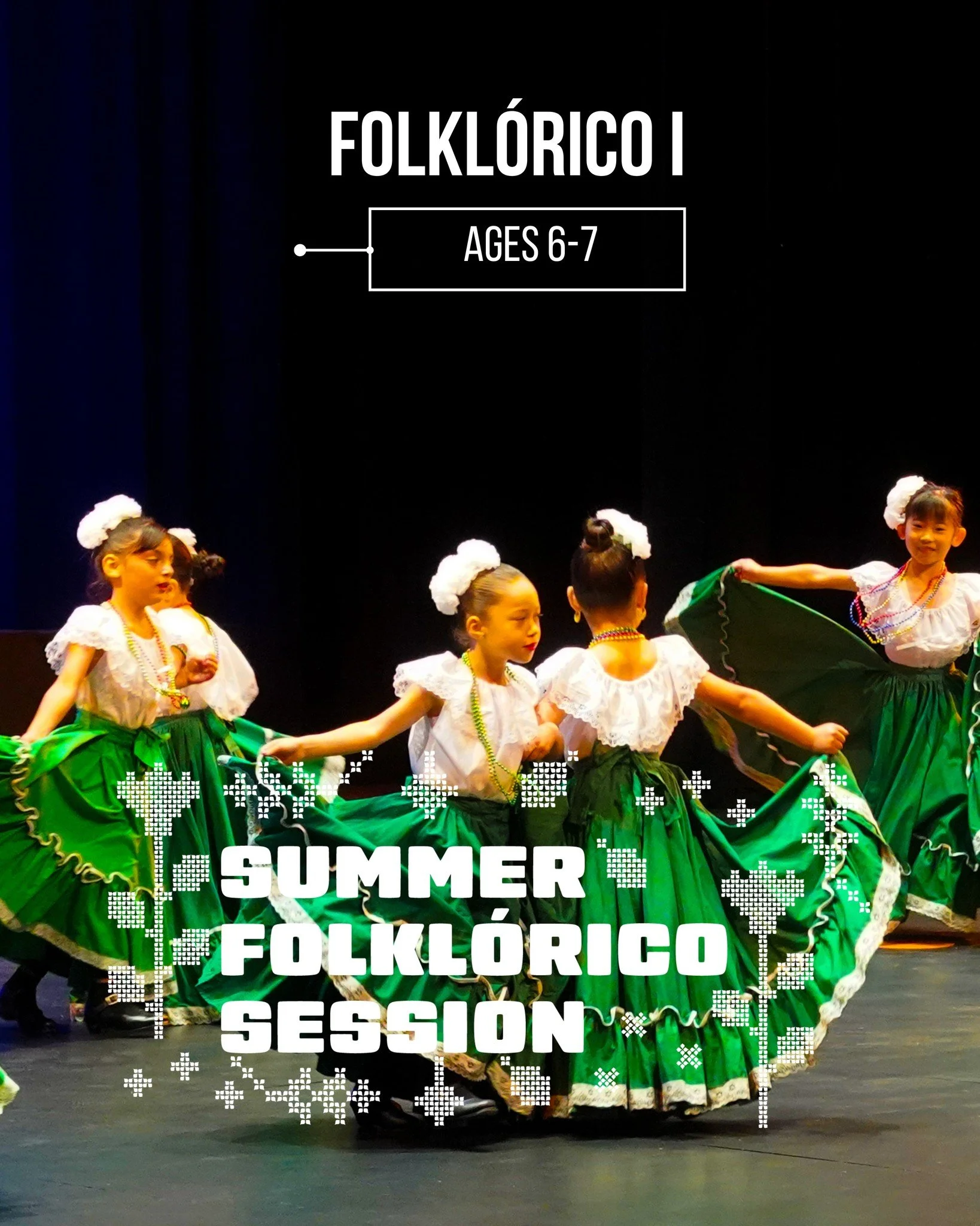 💃 Children&rsquo;s Folkl&oacute;rico I 💃
Ages 6&ndash;7 | $120
📍 Plaza Dance Studio

Students are introduced to Mexican folk music and basic folkl&oacute;rico dance, with an emphasis on building skills to participate in class independently and con