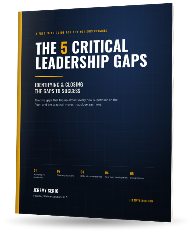 Cover of a book titCover of The 5 Critical Leadership Gaps: Identifying & Closing the Gaps to Success, a free guide by Jeremy Sled "The 5 Critical Leadership Gaps: Identifying & Closing the Gaps to Success" with a dark blue background and white text.