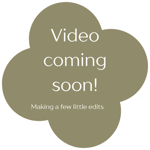 Icon says video coming soon in olive green shape