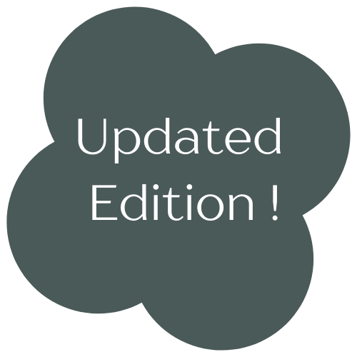 Flower shape solid color teal announcing the updated edition