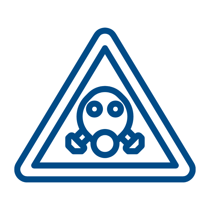 Warning sign with a skull and crossbones symbol inside a triangle that indicates danger or toxic hazard