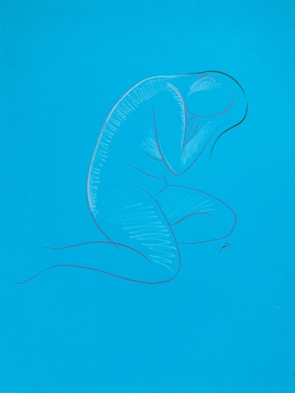 Life Model Resting on Blue