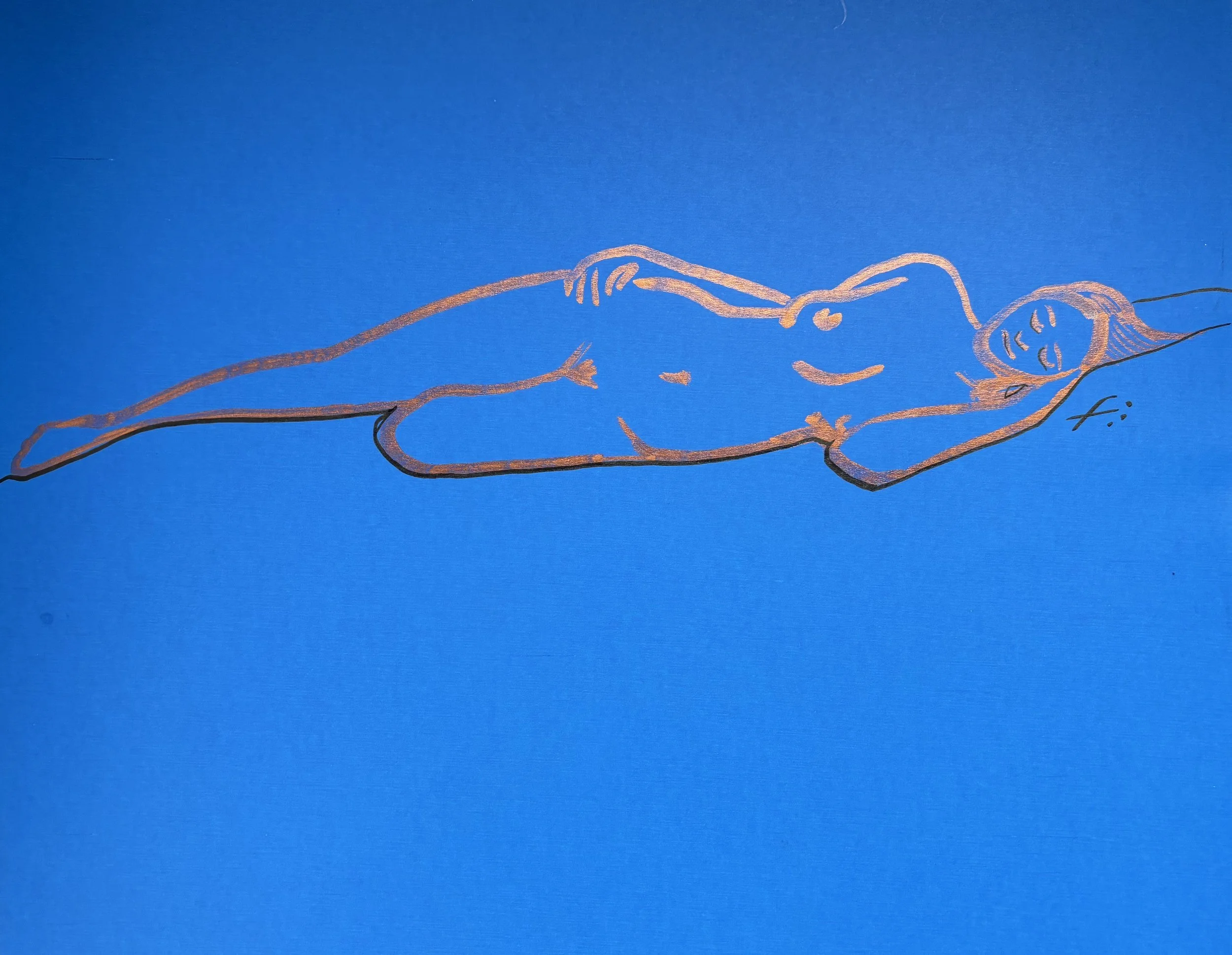 Life Model Reclining Gold on Blue